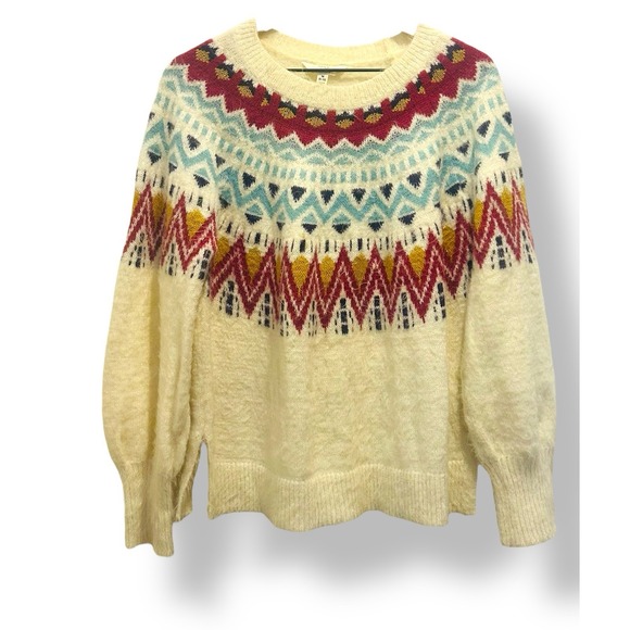 Fair Isle Sweater Size Medium Boho Country Oversized Cozy Knit Cream Multicolor - Picture 2 of 13